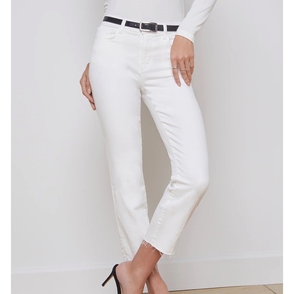 L’ Agence SADA High Rise Cropped Slim Jeans 26 Vantage White Raw Hem - Picture 1 of 9